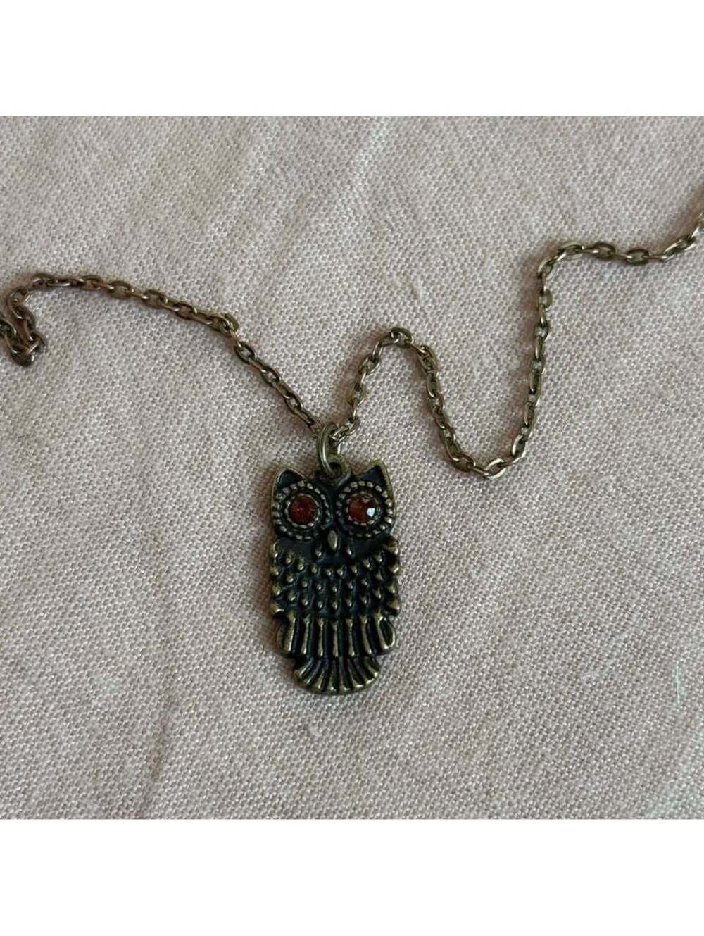 Vintage Owl Pendant Necklace w/ Amber Eyes - Picture 2 of 6